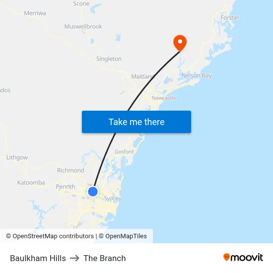 Baulkham Hills to The Branch map