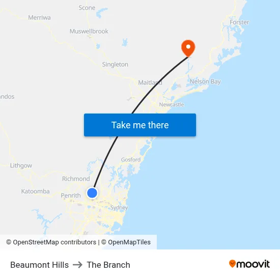 Beaumont Hills to The Branch map