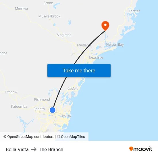Bella Vista to The Branch map