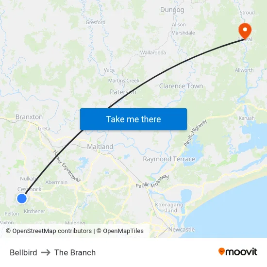 Bellbird to The Branch map