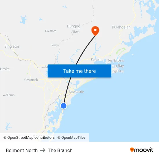 Belmont North to The Branch map