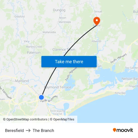 Beresfield to The Branch map