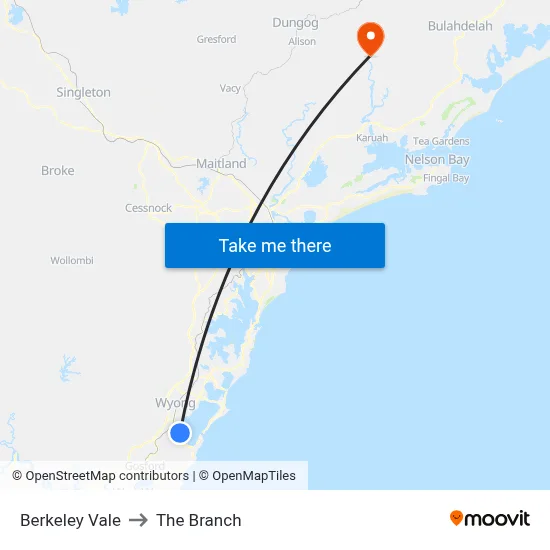 Berkeley Vale to The Branch map