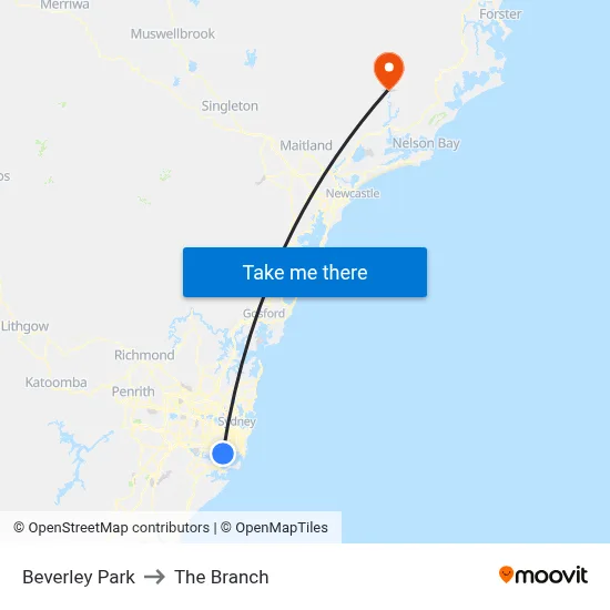 Beverley Park to The Branch map