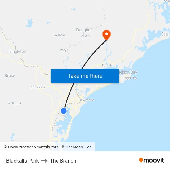Blackalls Park to The Branch map