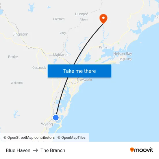 Blue Haven to The Branch map