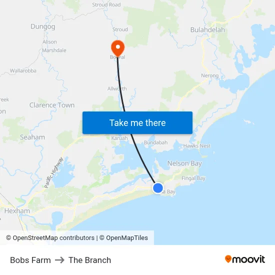 Bobs Farm to The Branch map