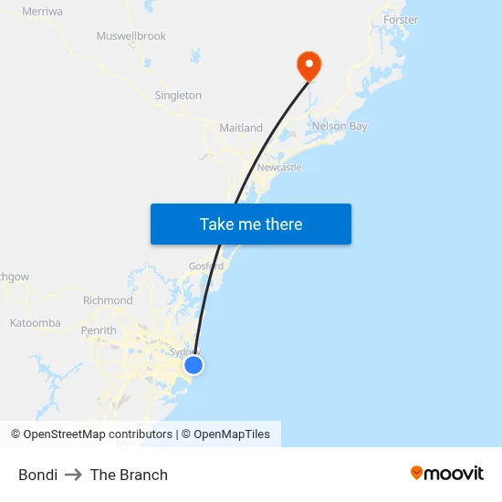 Bondi to The Branch map