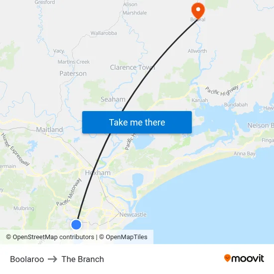 Boolaroo to The Branch map
