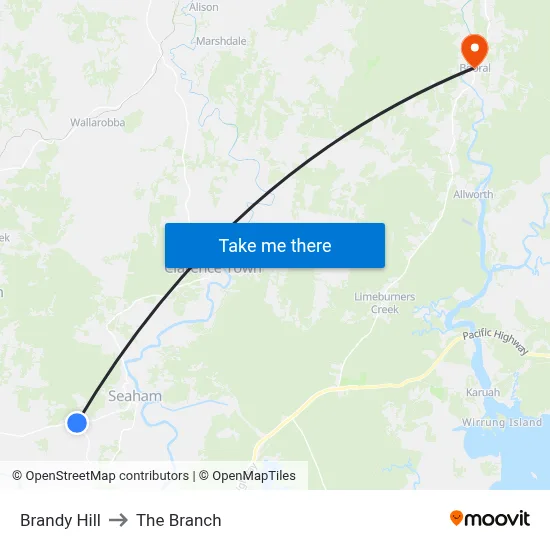 Brandy Hill to The Branch map