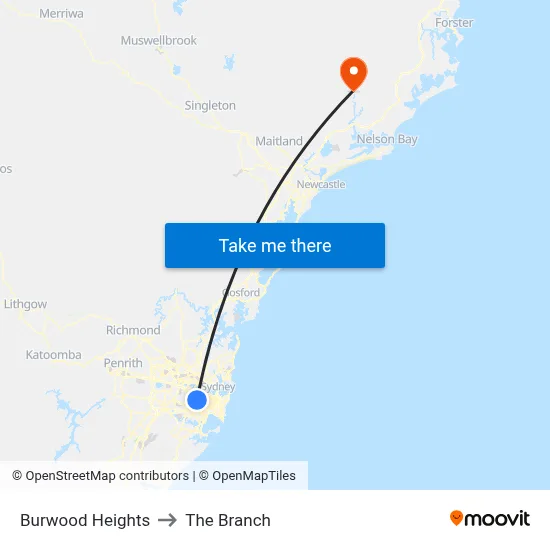 Burwood Heights to The Branch map