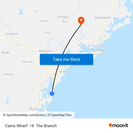 Cams Wharf to The Branch map