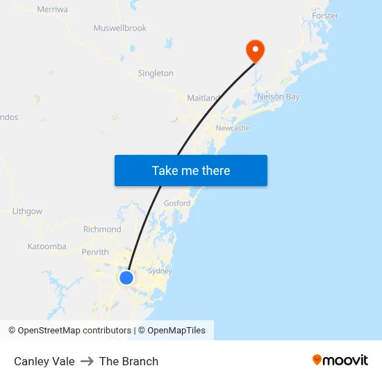 Canley Vale to The Branch map