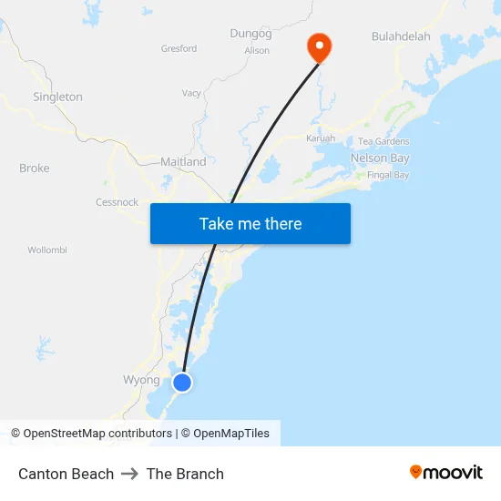 Canton Beach to The Branch map