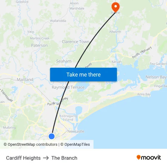 Cardiff Heights to The Branch map