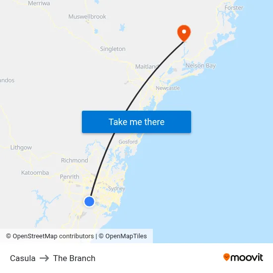 Casula to The Branch map