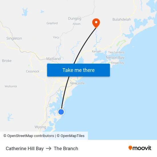 Catherine Hill Bay to The Branch map