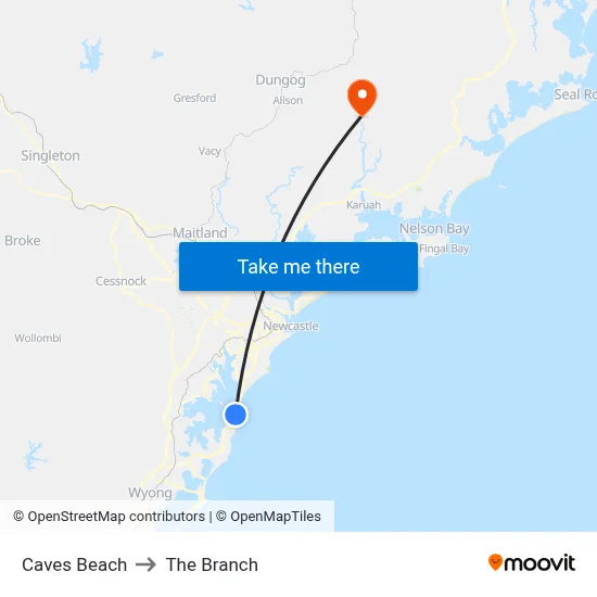 Caves Beach to The Branch map