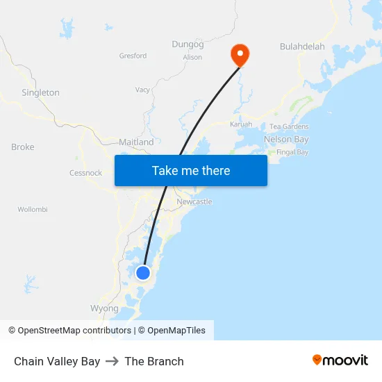 Chain Valley Bay to The Branch map
