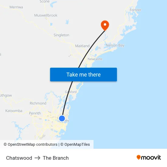 Chatswood to The Branch map