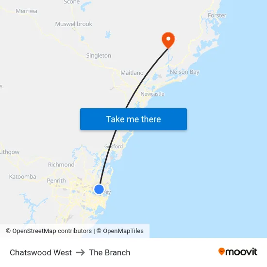 Chatswood West to The Branch map