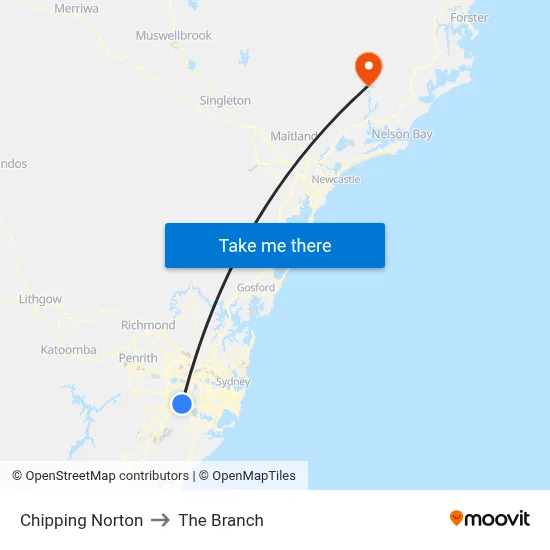 Chipping Norton to The Branch map