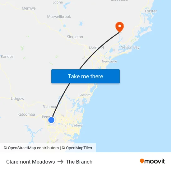 Claremont Meadows to The Branch map