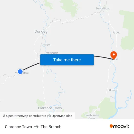 Clarence Town to The Branch map