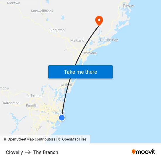 Clovelly to The Branch map