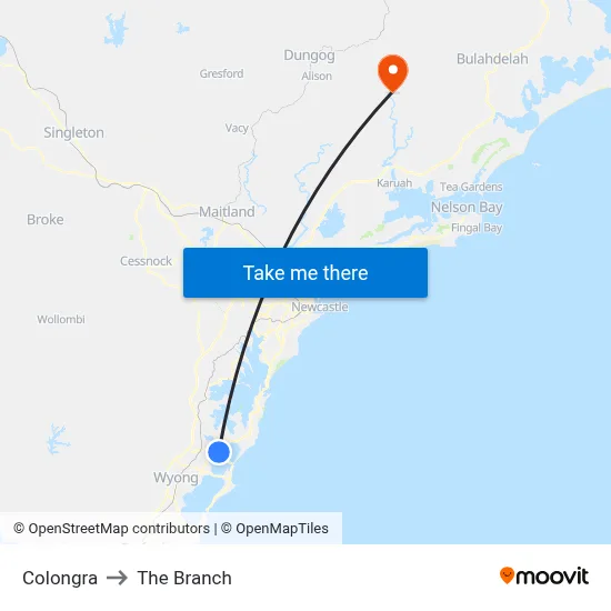 Colongra to The Branch map