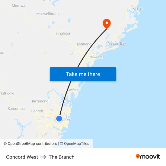 Concord West to The Branch map