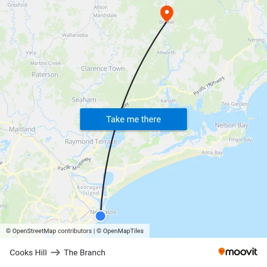 Cooks Hill to The Branch map