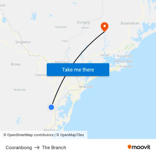 Cooranbong to The Branch map