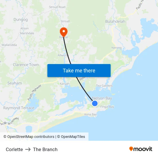 Corlette to The Branch map