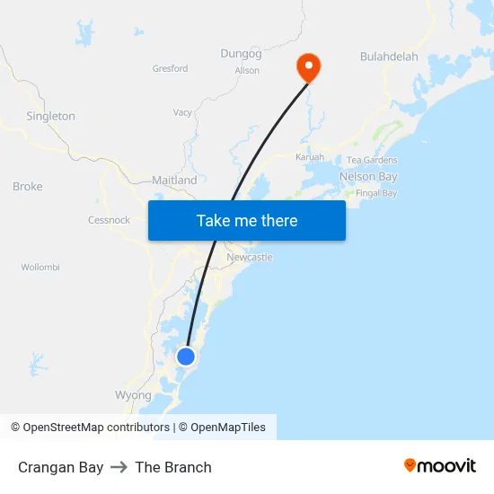 Crangan Bay to The Branch map