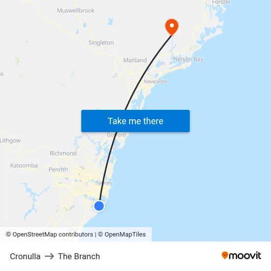 Cronulla to The Branch map