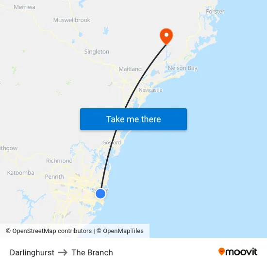 Darlinghurst to The Branch map