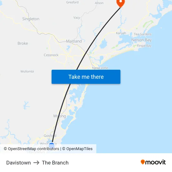 Davistown to The Branch map