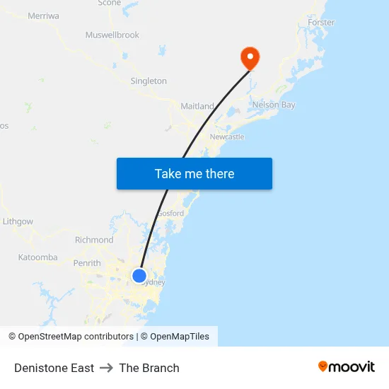 Denistone East to The Branch map
