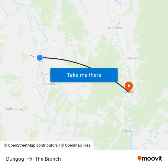 Dungog to The Branch map