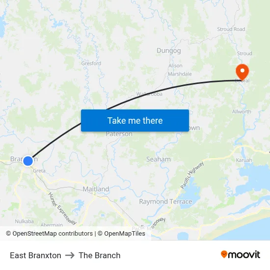East Branxton to The Branch map