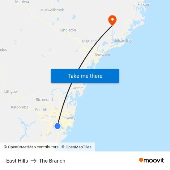 East Hills to The Branch map