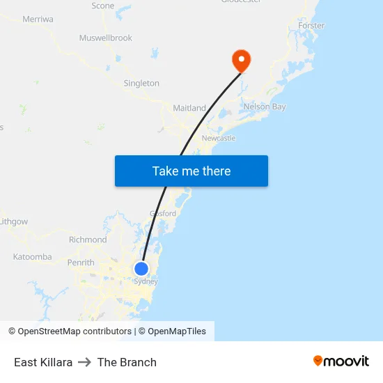 East Killara to The Branch map