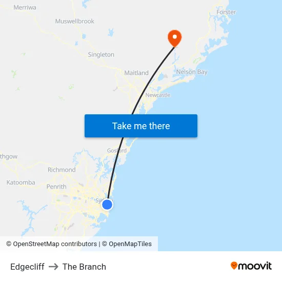 Edgecliff to The Branch map