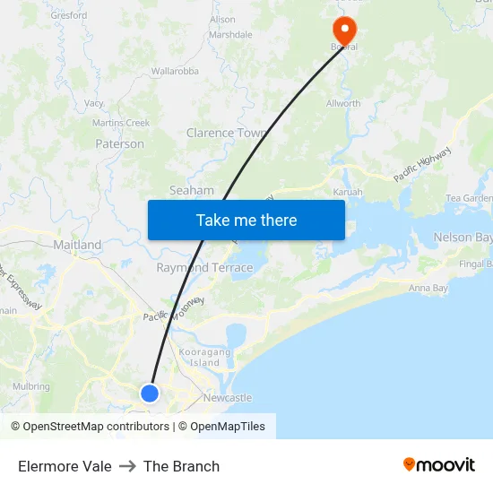 Elermore Vale to The Branch map