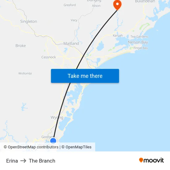 Erina to The Branch map