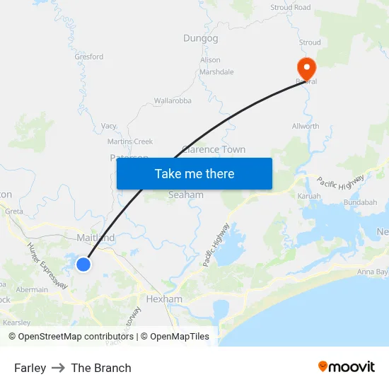 Farley to The Branch map
