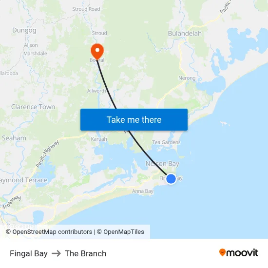 Fingal Bay to The Branch map