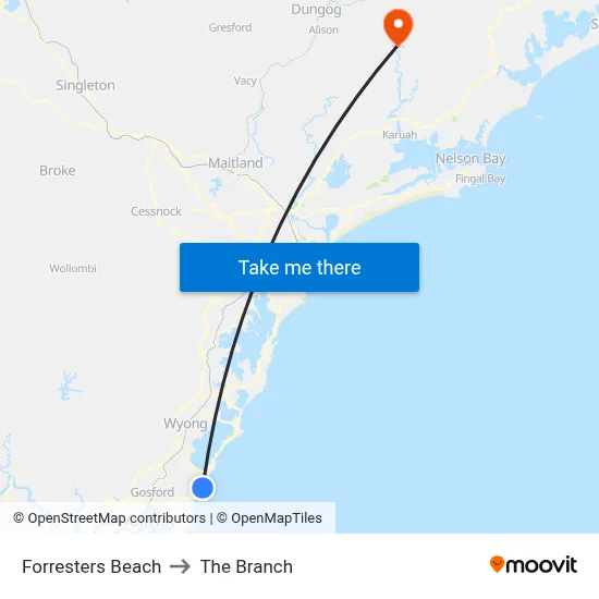 Forresters Beach to The Branch map