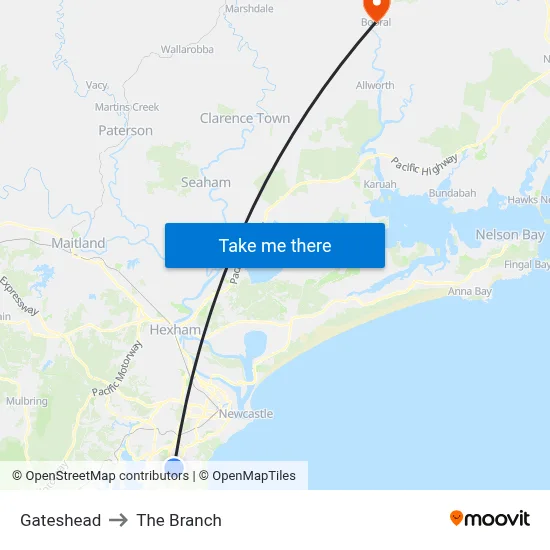 Gateshead to The Branch map